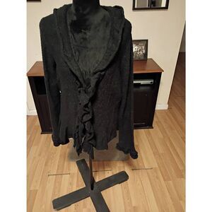 New XL Madison Black Long Sleeve Ruffle Front Knit Sweater Cardigan 1388995